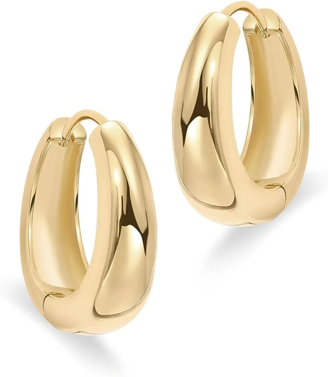 14K Gold Plated Sterling Silver Post Small Chunky Hoops Earrings | Thick Lightweight Gold Hoop Earrings for Women Retro style Sans anicroche