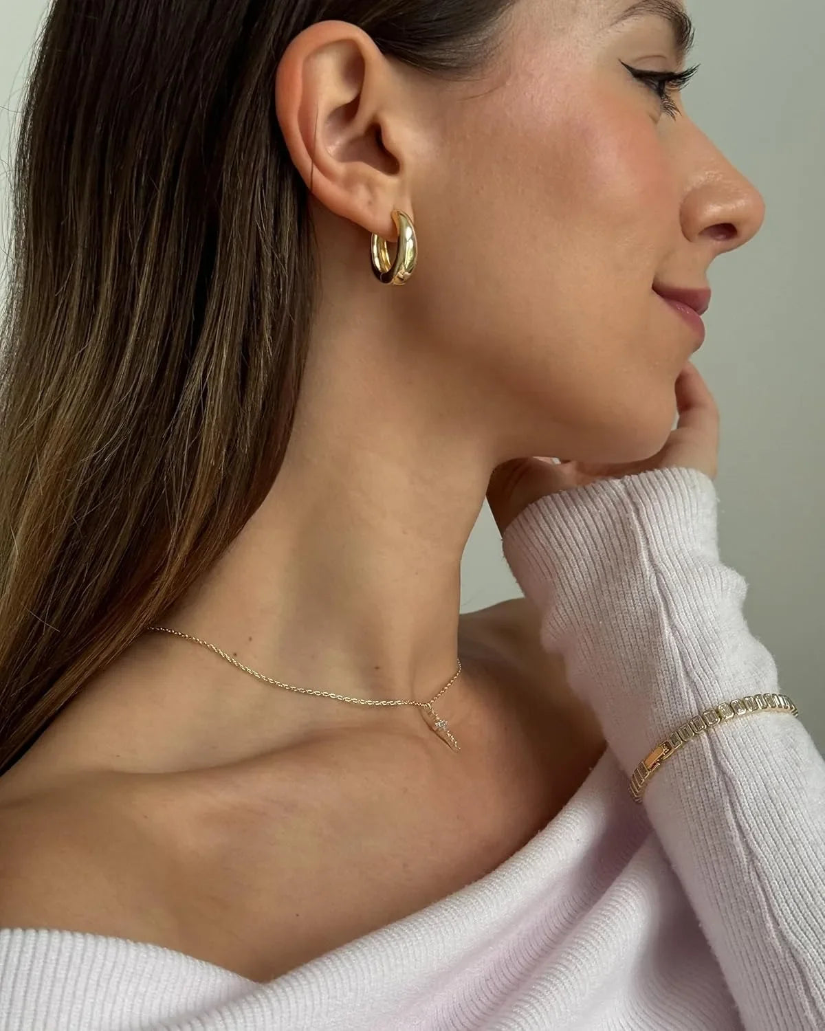 14K Gold Plated Sterling Silver Post Small Chunky Hoops Earrings | Thick Lightweight Gold Hoop Earrings for Women Retro style Sans anicroche