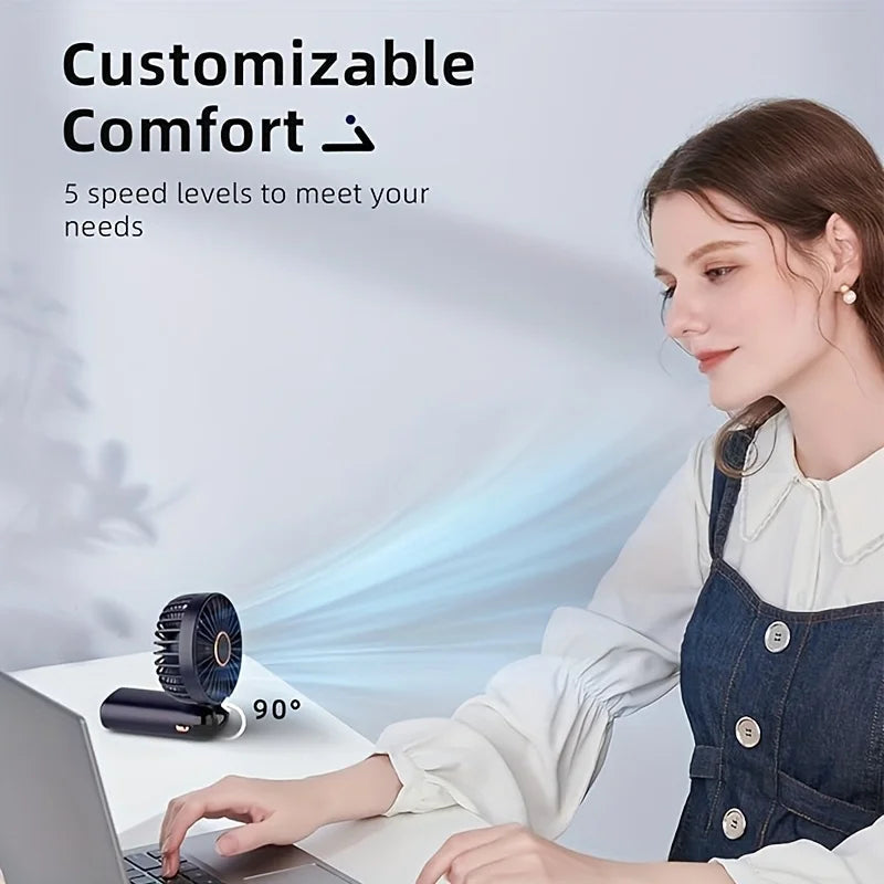 Portable Mini Fan With 6 Speeds LED USB Rechargeable Charging Small Foldable Battery Fans Handheld Desk Bedroom Indoor Outdoor YC Studio