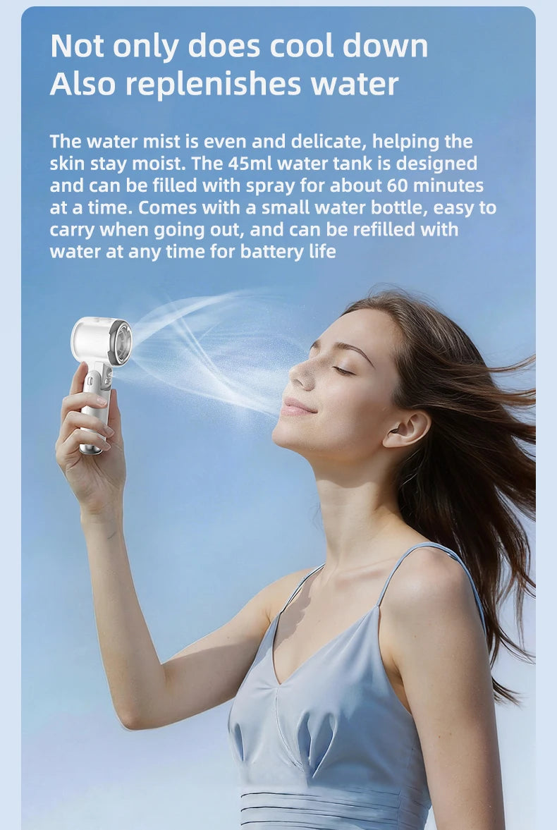 Mini Small Fan Water Mist Spray Fan 3600mAh 5 Speeds Portable Handheld Foldable Neck Hanging Type-C Rechargeable Humidifier Fans YC Studio