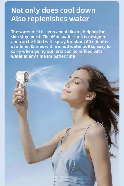 Mini Small Fan Water Mist Spray Fan 3600mAh 5 Speeds Portable Handheld Foldable Neck Hanging Type-C Rechargeable Humidifier Fans YC Studio