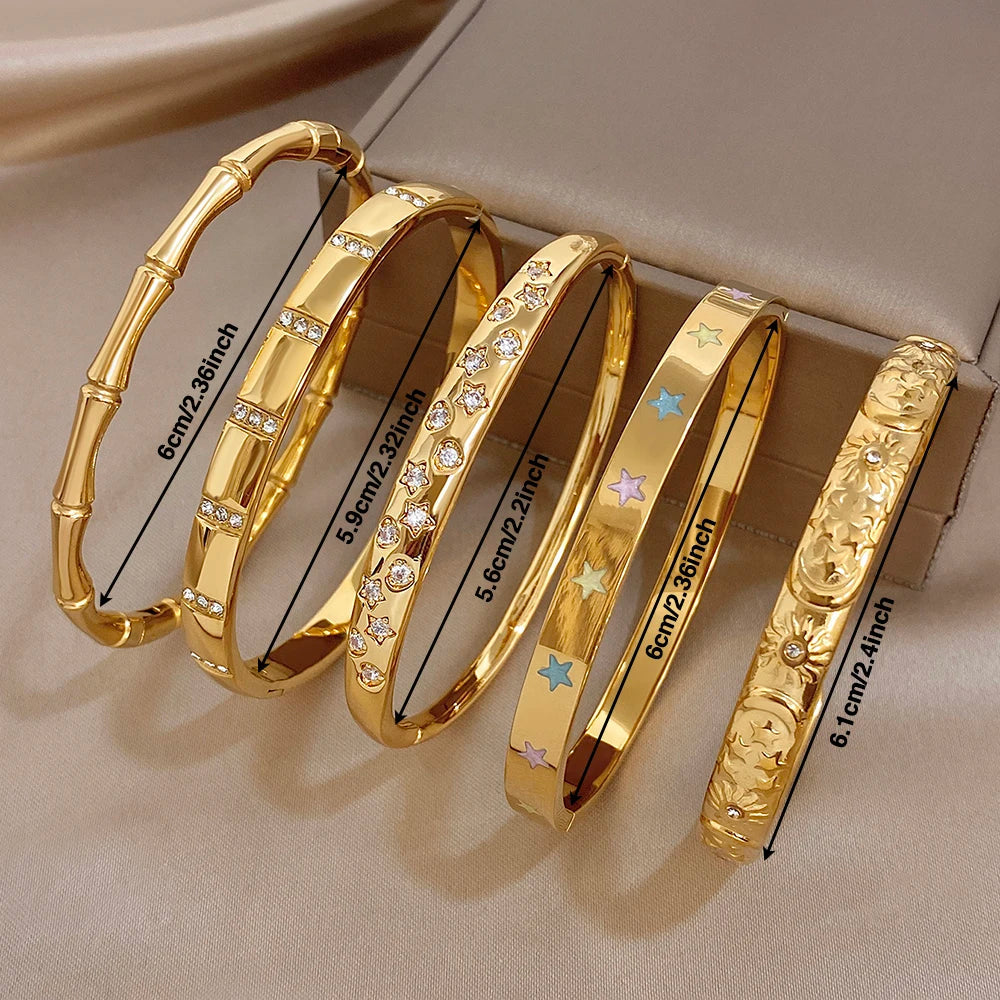 Elegant Diamond-encrusted Bone Bamboo Joint Shape Cuff Bracelet For Women Classic Plated Gold Shiny Temperament Jewelry Set Sans anicroche