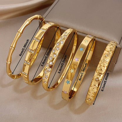 Elegant Diamond-encrusted Bone Bamboo Joint Shape Cuff Bracelet For Women Classic Plated Gold Shiny Temperament Jewelry Set Sans anicroche