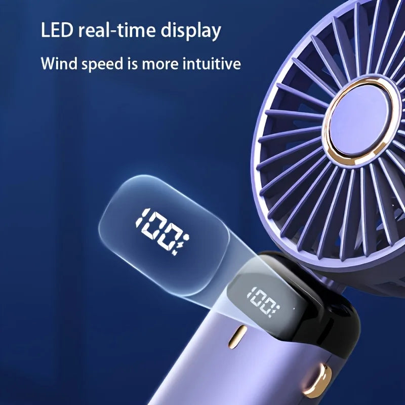 Portable Mini Fan With 6 Speeds LED USB Rechargeable Charging Small Foldable Battery Fans Handheld Desk Bedroom Indoor Outdoor YC Studio