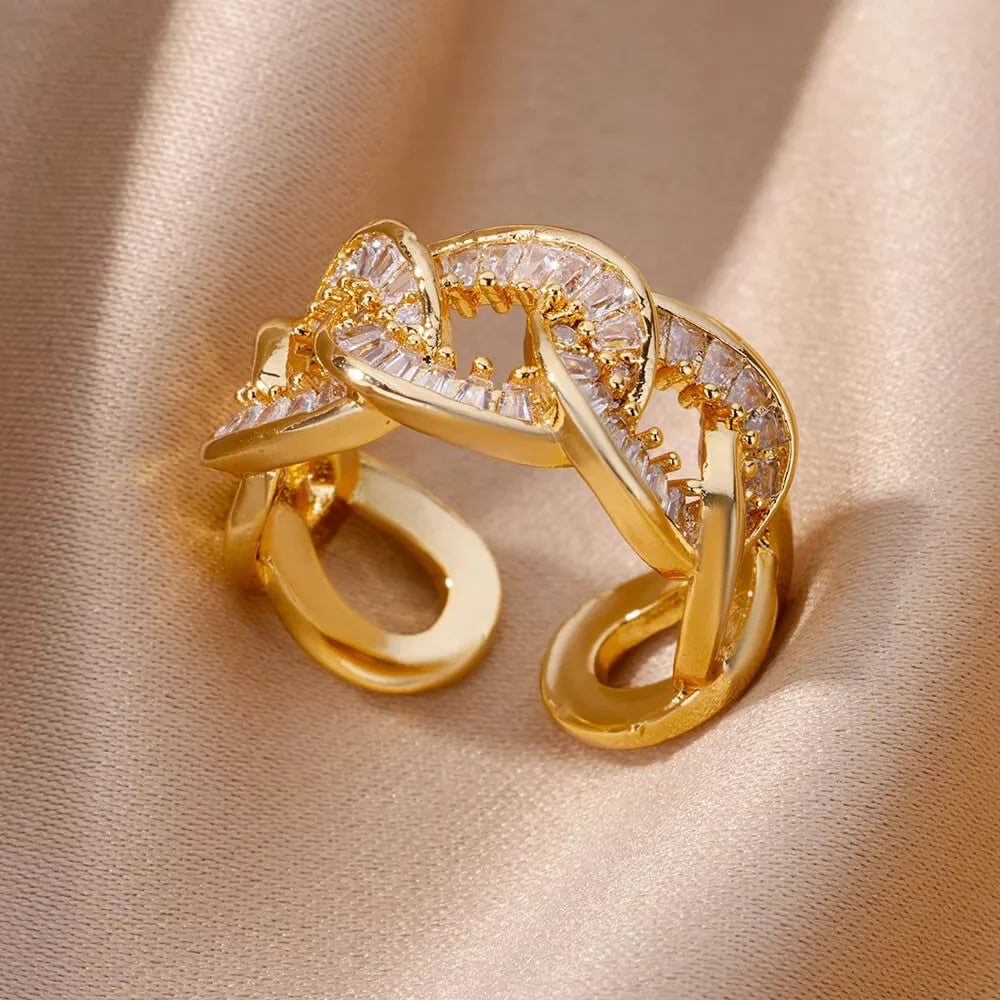 Anillos Gold Color Cubic Zirconia Chic Rings For Women 2025 Punk Elegant Wedding Party Aesthetic Stainless Steel Ring Jewelry Sans anicroche