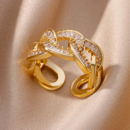 Anillos Gold Color Cubic Zirconia Chic Rings For Women 2025 Punk Elegant Wedding Party Aesthetic Stainless Steel Ring Jewelry Sans anicroche