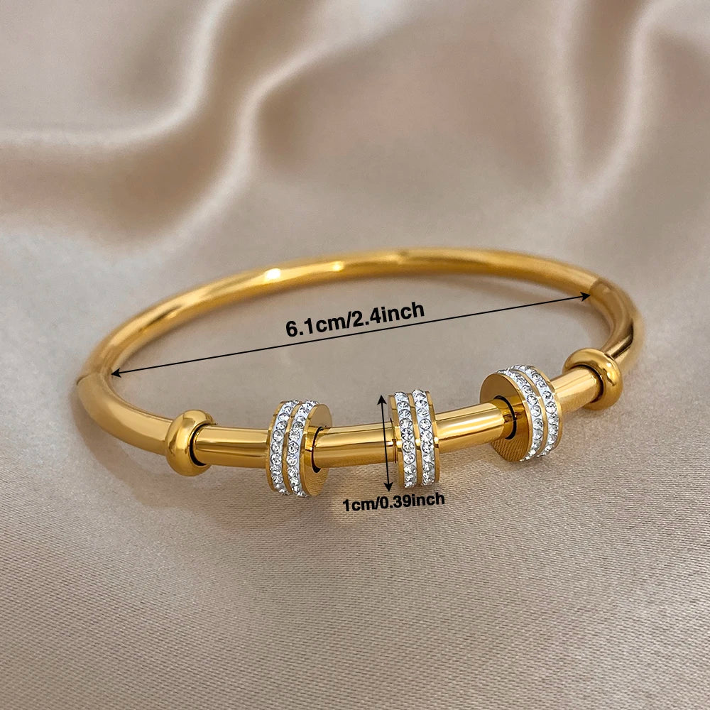 Elegant Diamond-encrusted Bone Bamboo Joint Shape Cuff Bracelet For Women Classic Plated Gold Shiny Temperament Jewelry Set Sans anicroche