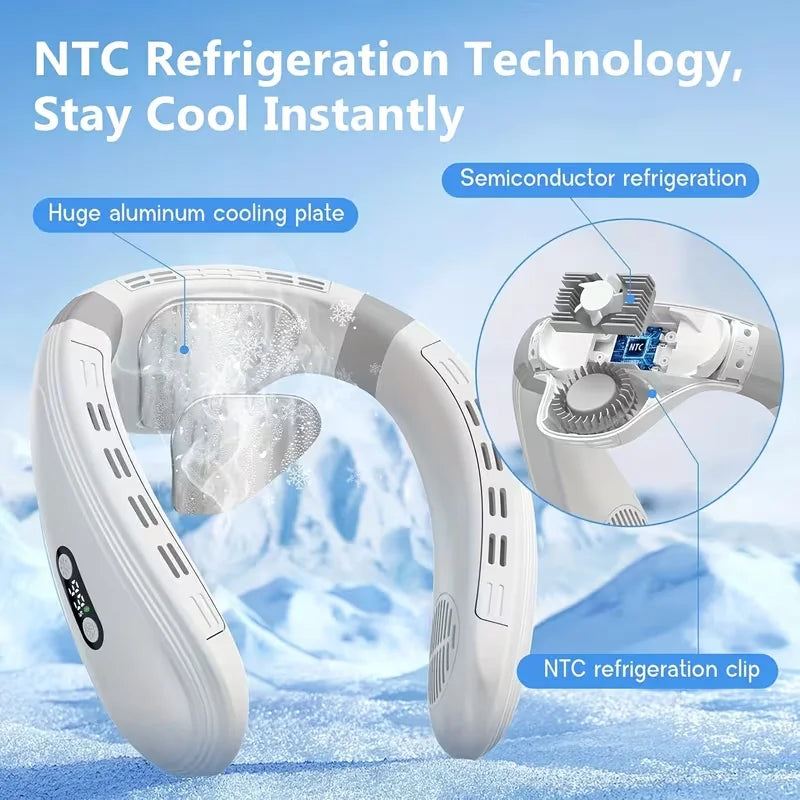 5200mAh Rechargeable Neck Fan with LED Display, USB-C, 3 Speeds, Quiet for Men Women Outdoor Travel YC Studio