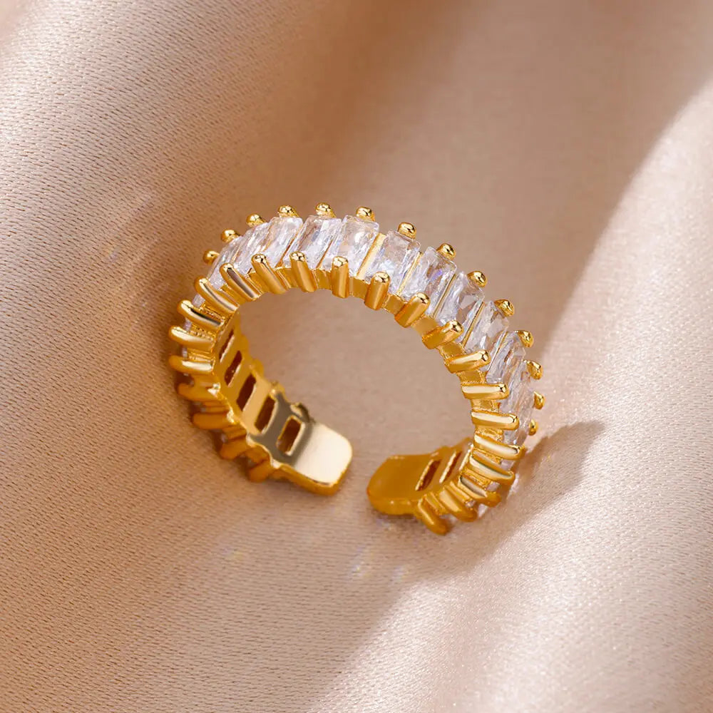 Anillos Gold Color Cubic Zirconia Chic Rings For Women 2025 Punk Elegant Wedding Party Aesthetic Stainless Steel Ring Jewelry Sans anicroche