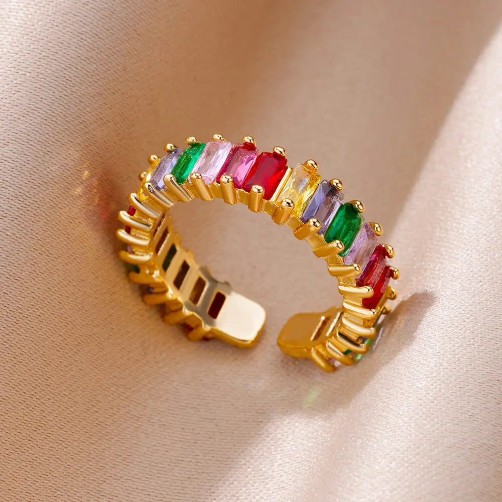 Anillos Gold Color Cubic Zirconia Chic Rings For Women 2025 Punk Elegant Wedding Party Aesthetic Stainless Steel Ring Jewelry Sans anicroche