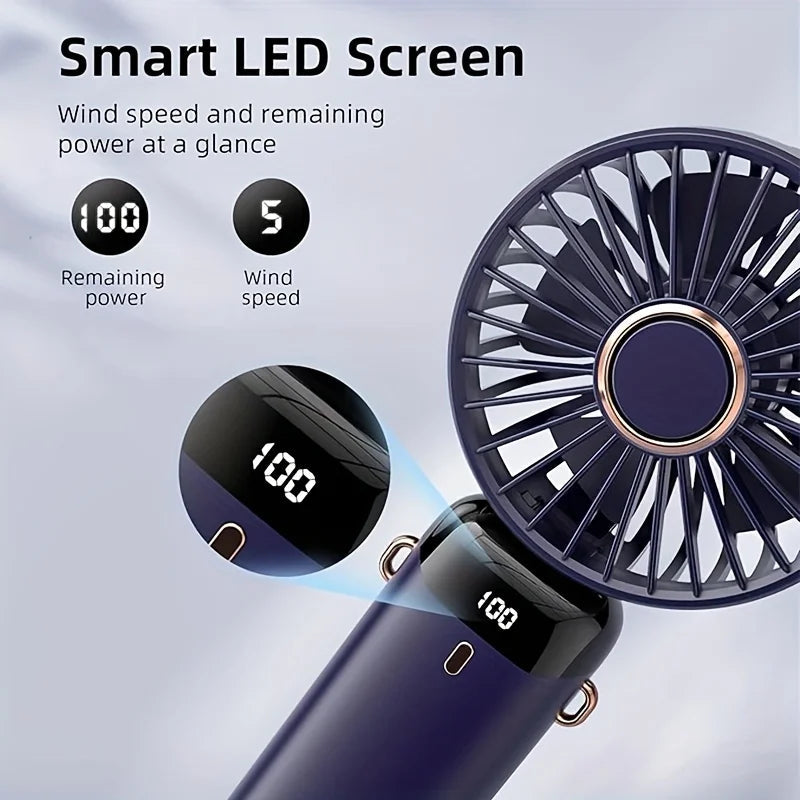 Portable Mini Fan With 6 Speeds LED USB Rechargeable Charging Small Foldable Battery Fans Handheld Desk Bedroom Indoor Outdoor YC Studio