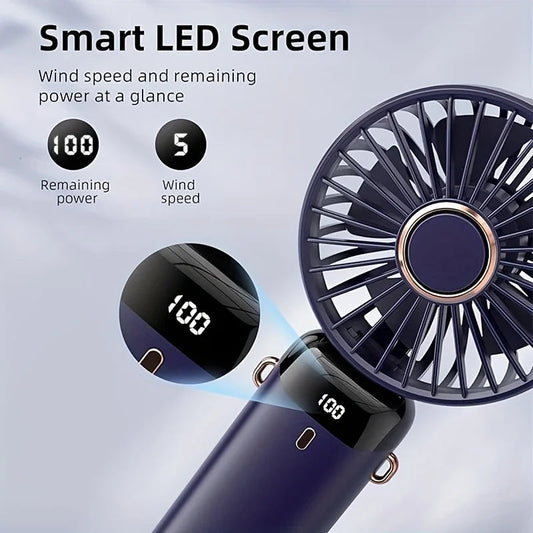 Portable Mini Fan With 6 Speeds LED USB Rechargeable Charging Small Foldable Battery Fans Handheld Desk Bedroom Indoor Outdoor YC Studio