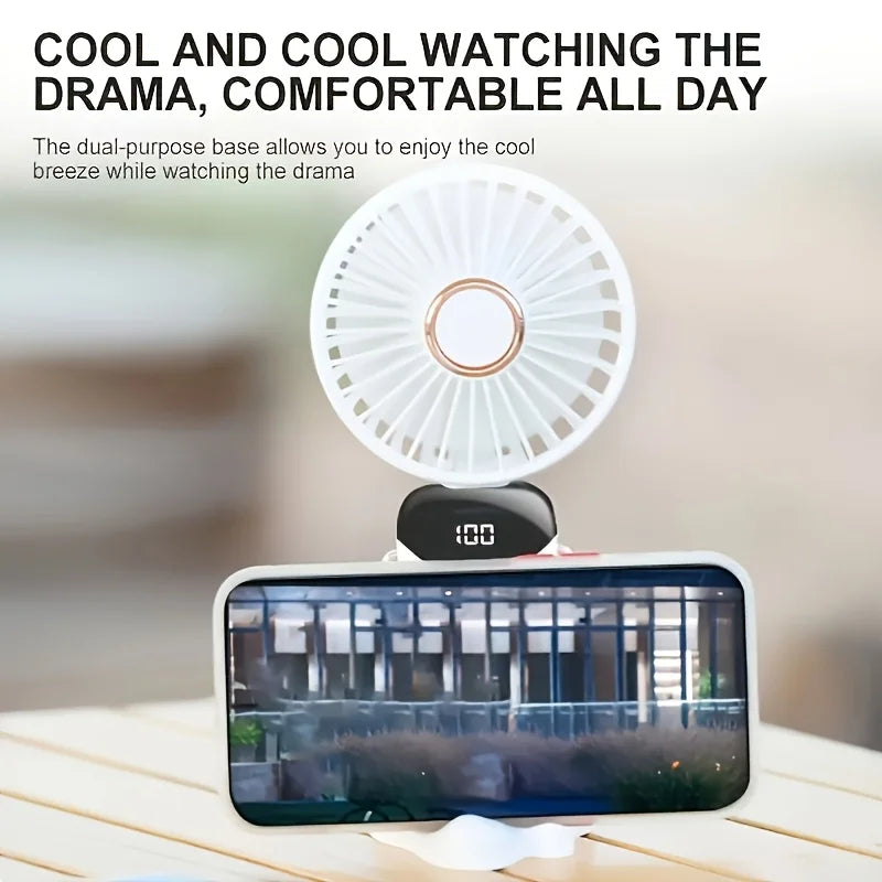 Portable Mini Fan With 6 Speeds LED USB Rechargeable Charging Small Foldable Battery Fans Handheld Desk Bedroom Indoor Outdoor YC Studio