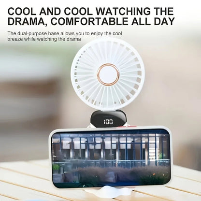 Portable Mini Fan With 6 Speeds LED USB Rechargeable Charging Small Foldable Battery Fans Handheld Desk Bedroom Indoor Outdoor YC Studio