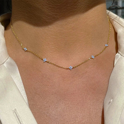 New Stainless Steel Zircon Necklaces for Women 18K Gold Plated Four Leaf Grass Collar Chain Necklace Luxury Jewelry Gift Sans anicroche