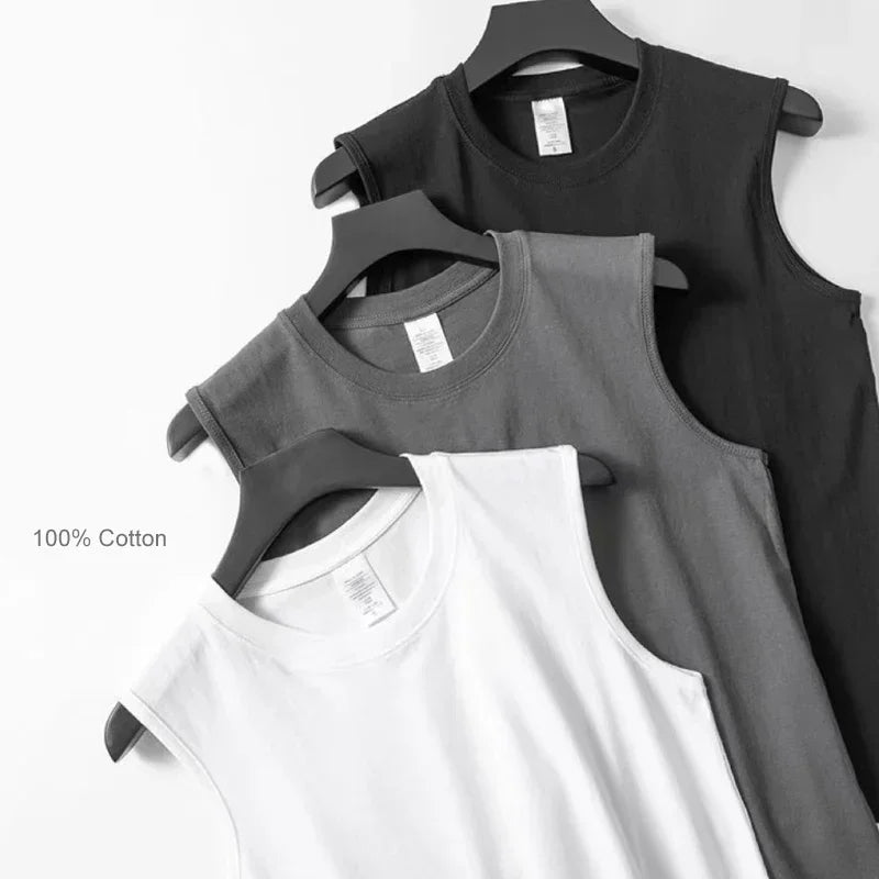Summer Basic 100% Cotton Men Tank Tops Black White Gray YC Studio