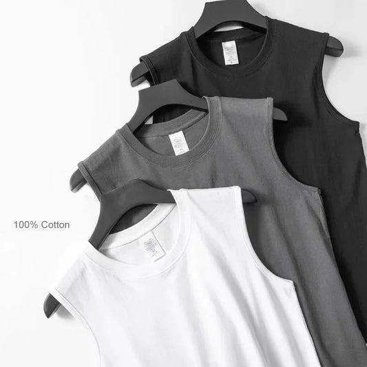 Summer Basic 100% Cotton Men Tank Tops Black White Gray YC Studio