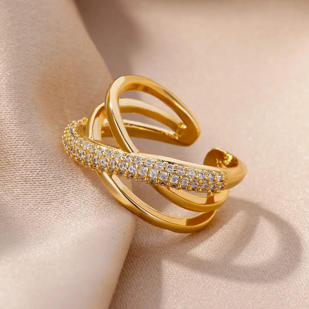 Bague Dorée Chaîne avec Cristal – Bijou Chic pour Femme Sans anicroche