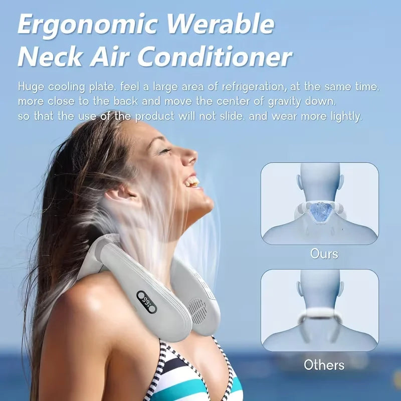 5200mAh Rechargeable Neck Fan with LED Display, USB-C, 3 Speeds, Quiet for Men Women Outdoor Travel YC Studio