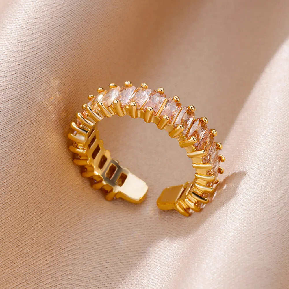 Anillos Gold Color Cubic Zirconia Chic Rings For Women 2025 Punk Elegant Wedding Party Aesthetic Stainless Steel Ring Jewelry Sans anicroche