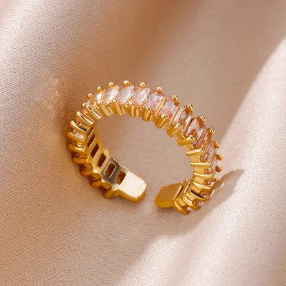 Anillos Gold Color Cubic Zirconia Chic Rings For Women 2025 Punk Elegant Wedding Party Aesthetic Stainless Steel Ring Jewelry Sans anicroche