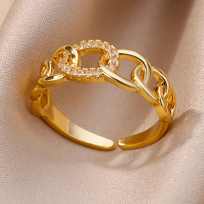 Bague Dorée Chaîne avec Cristal – Bijou Chic pour Femme Sans anicroche