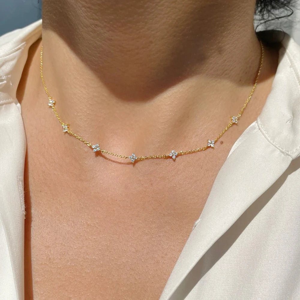 New Stainless Steel Zircon Necklaces for Women 18K Gold Plated Four Leaf Grass Collar Chain Necklace Luxury Jewelry Gift Sans anicroche