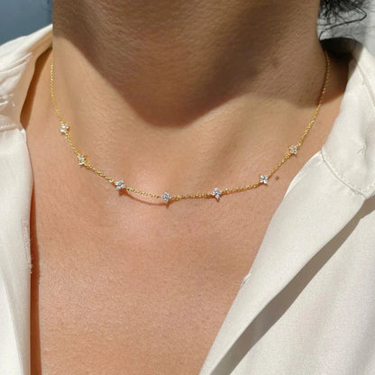 New Stainless Steel Zircon Necklaces for Women 18K Gold Plated Four Leaf Grass Collar Chain Necklace Luxury Jewelry Gift Sans anicroche