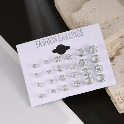 Set de 12 Boucles d'oreilles en  Acier Argenté avec Gemmes – Bijoux Unisexe Sans anicroche