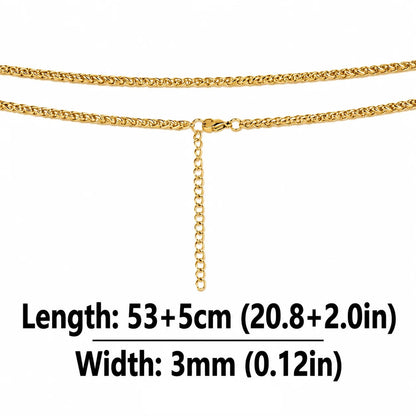 Collier chaîne blé pour femmes et hommes, style corde tressée en acier inoxydable, hypoallergénique, couleur argentée | Minimaliste au quotidien YC Studio
