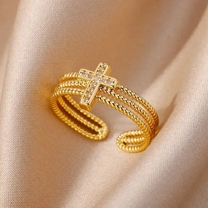 Anillos Gold Color Cubic Zirconia Chic Rings For Women 2025 Punk Elegant Wedding Party Aesthetic Stainless Steel Ring Jewelry Sans anicroche