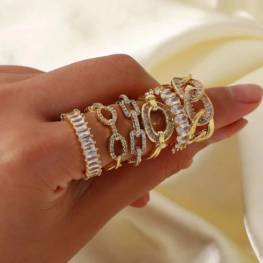 Anillos Gold Color Cubic Zirconia Chic Rings For Women 2025 Punk Elegant Wedding Party Aesthetic Stainless Steel Ring Jewelry Sans anicroche
