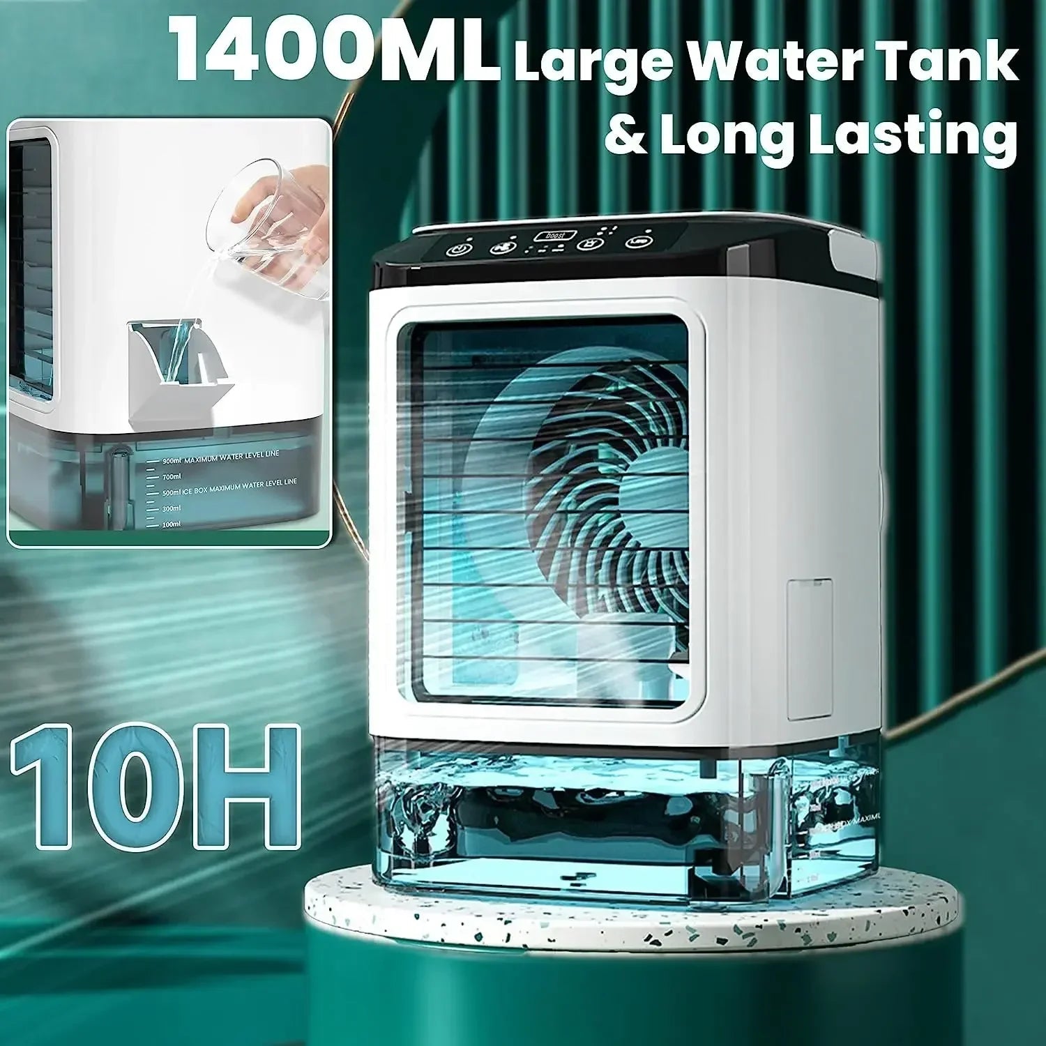Air Conditioner Portable Fan Desktop Dual Spray Ultrasonic Atomization 3-Speed Mute Air Cooler Night Light Electric Fan for Home YC Studio