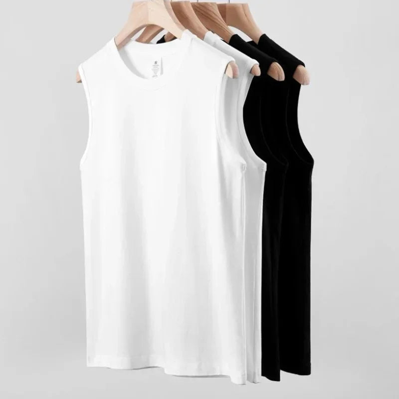 Summer Basic 100% Cotton Men Tank Tops Black White Gray YC Studio