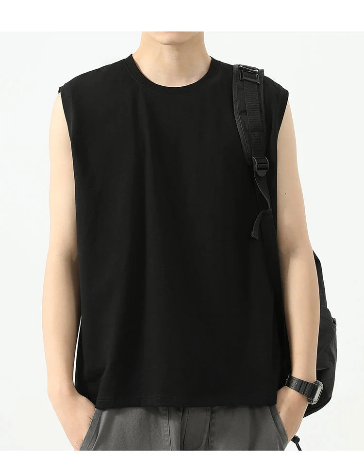 Summer Basic 100% Cotton Men Tank Tops Black White Gray YC Studio