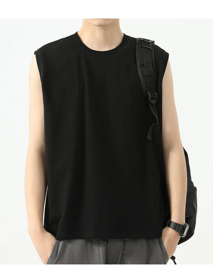 Summer Basic 100% Cotton Men Tank Tops Black White Gray YC Studio
