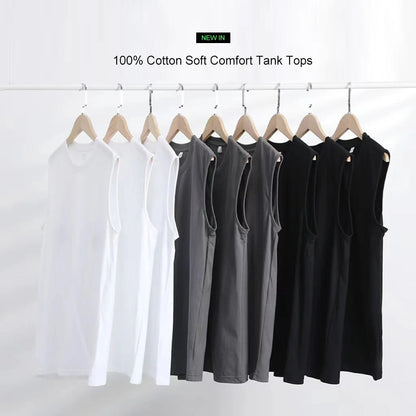 Summer Basic 100% Cotton Men Tank Tops Black White Gray YC Studio