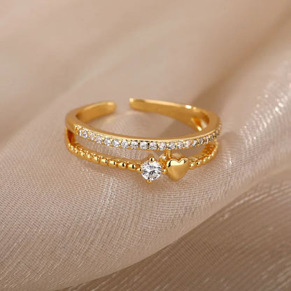 Anillos Gold Color Cubic Zirconia Chic Rings For Women 2025 Punk Elegant Wedding Party Aesthetic Stainless Steel Ring Jewelry Sans anicroche