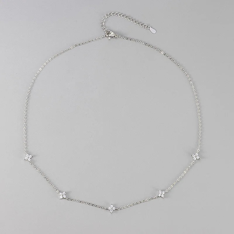 New Stainless Steel Zircon Necklaces for Women 18K Gold Plated Four Leaf Grass Collar Chain Necklace Luxury Jewelry Gift Sans anicroche