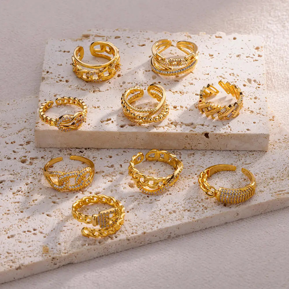 Bague Dorée Chaîne avec Cristal – Bijou Chic pour Femme Sans anicroche