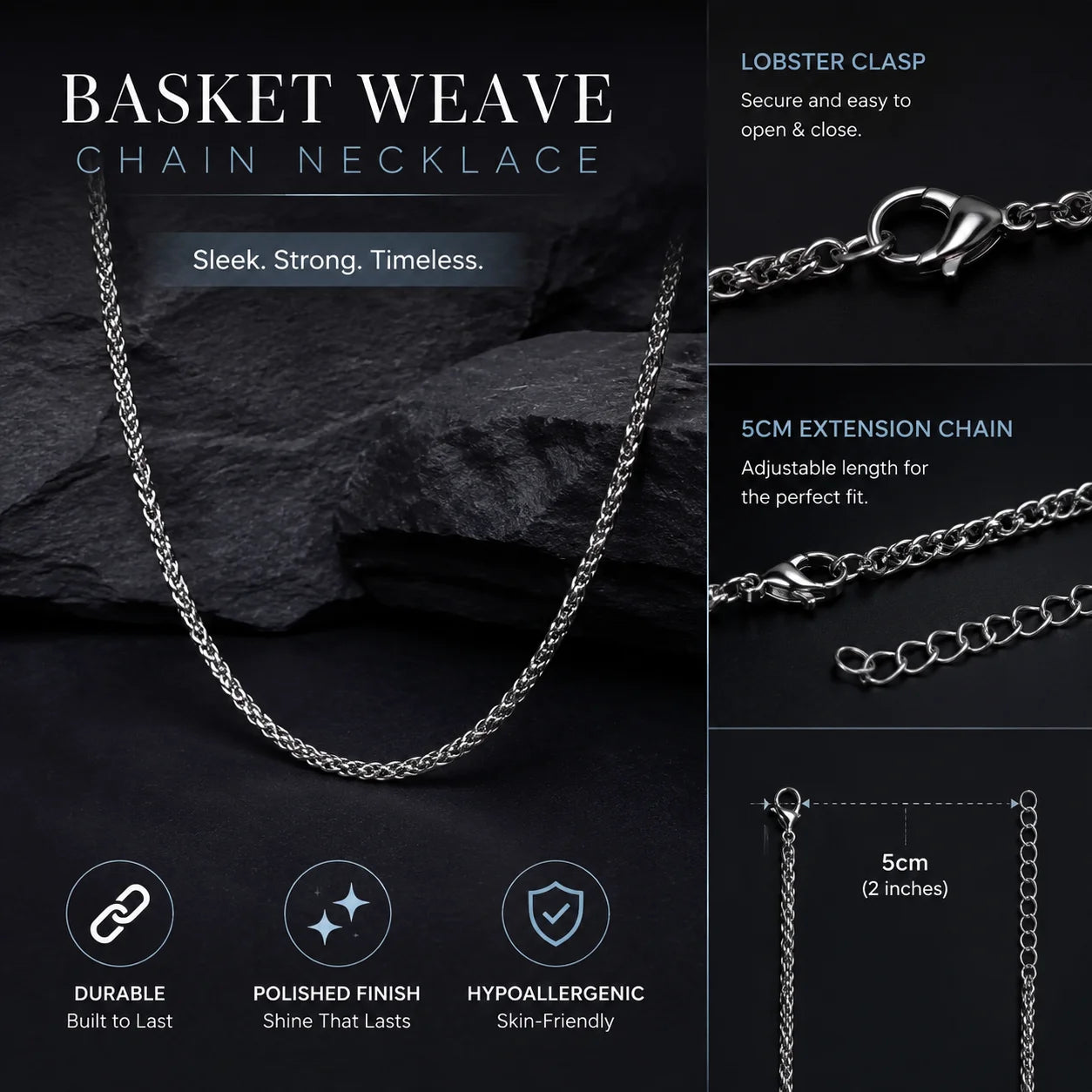 Wheat Chain Necklace for Women & Men  Stainless Steel Braided Rope Style  Hypoallergenic Silver Tone | Minimalist Daily W YC Studio