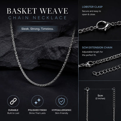 Wheat Chain Necklace for Women & Men  Stainless Steel Braided Rope Style  Hypoallergenic Silver Tone | Minimalist Daily W YC Studio