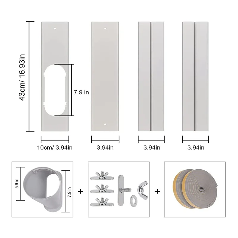 AT44-Portable Air Conditioner Window Vent Kit With 5.9In Exhaust Hose Seamless Adjustable Sliding Door AC Kit Window Seal Kit YC Studio