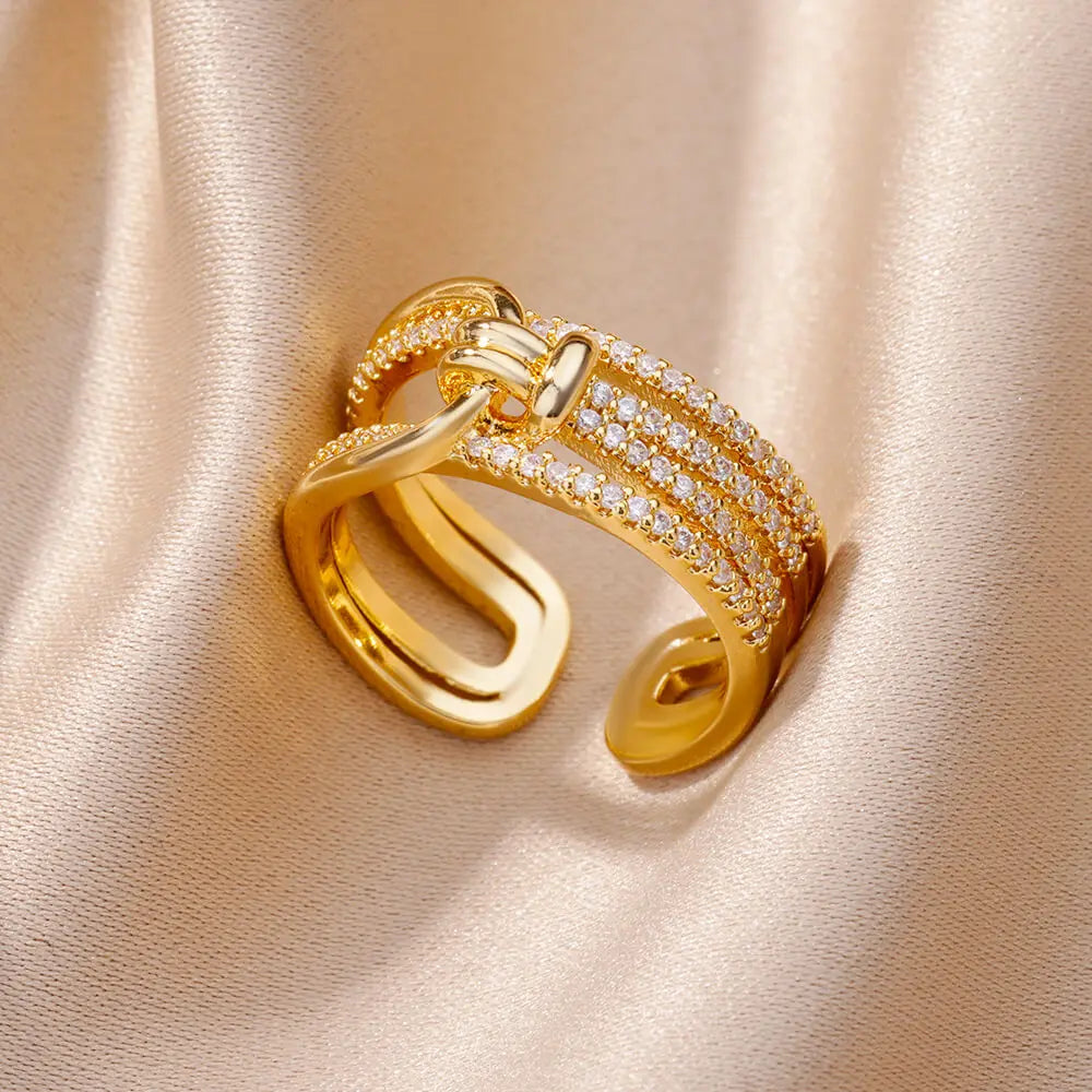 Bague Dorée Chaîne avec Cristal – Bijou Chic pour Femme Sans anicroche