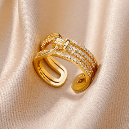 Bague Dorée Chaîne avec Cristal – Bijou Chic pour Femme Sans anicroche