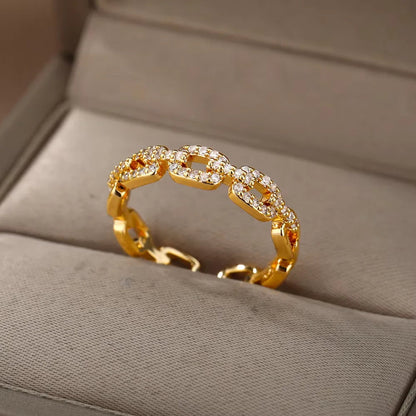Anillos Gold Color Cubic Zirconia Chic Rings For Women 2025 Punk Elegant Wedding Party Aesthetic Stainless Steel Ring Jewelry Sans anicroche