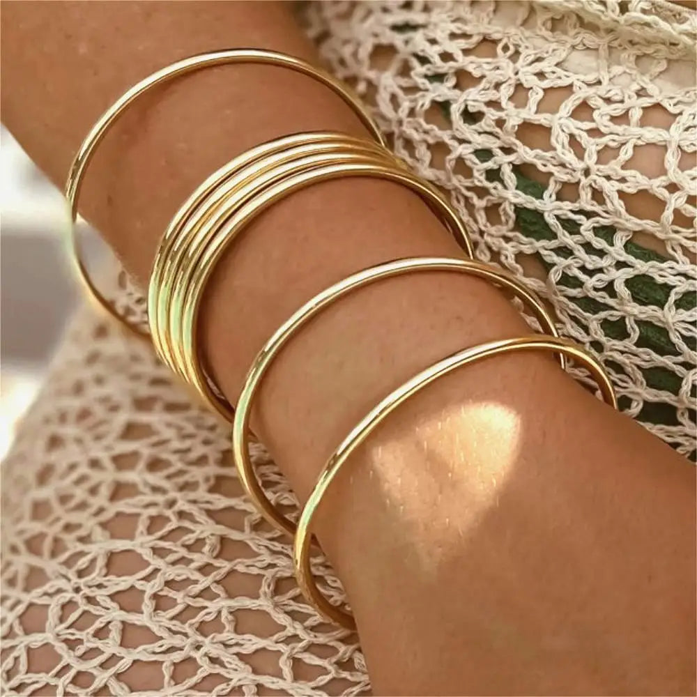 3mm Classic Stainless Steel Bracelet For Women Men Gold Color Geometry Wire Round Bangle Waterproof  Trendy Jewelry Gifts Sans anicroche