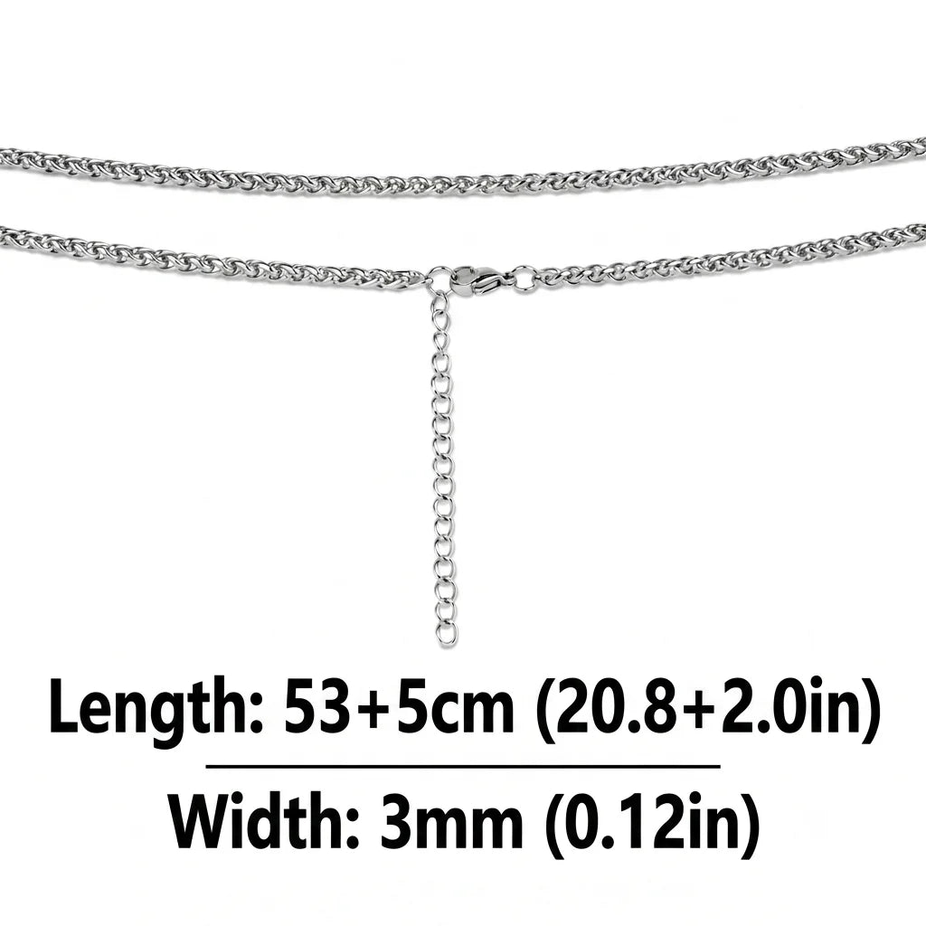 Collier chaîne blé pour femmes et hommes, style corde tressée en acier inoxydable, hypoallergénique, couleur argentée | Minimaliste au quotidien YC Studio