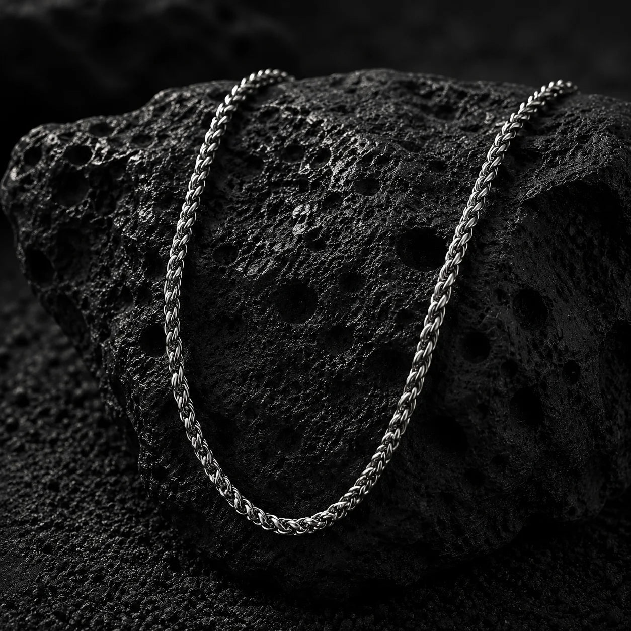 Collier chaîne blé pour femmes et hommes, style corde tressée en acier inoxydable, hypoallergénique, couleur argentée | Minimaliste au quotidien YC Studio