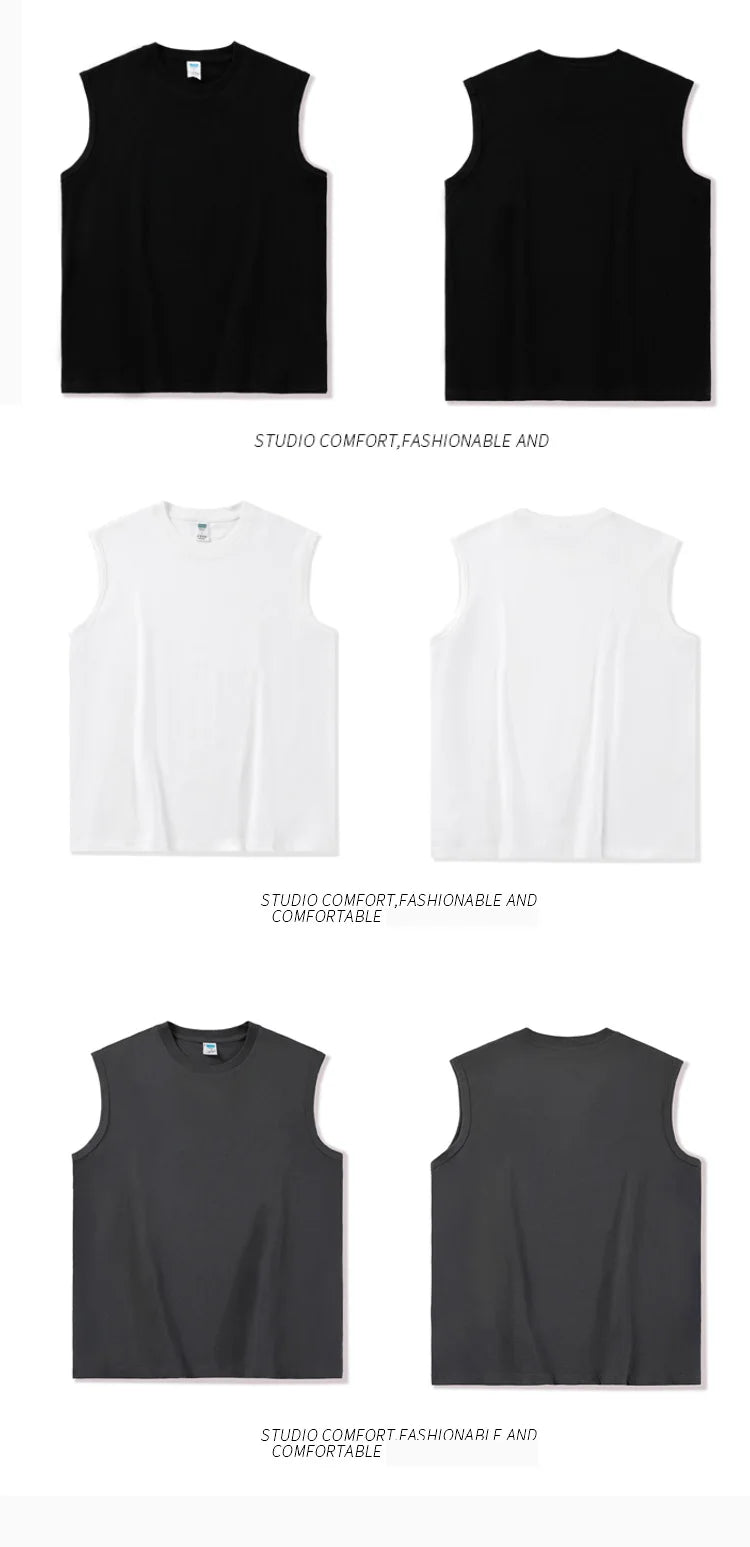 Summer Basic 100% Cotton Men Tank Tops Black White Gray YC Studio